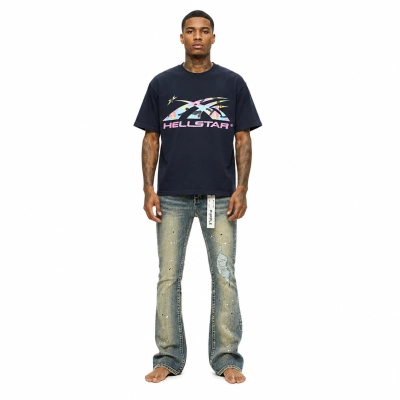 Hellstar Classic Basic Summer Short-Sleeve T-Shir 6793# + Purple Brand Fashion Jeans PU148# 01