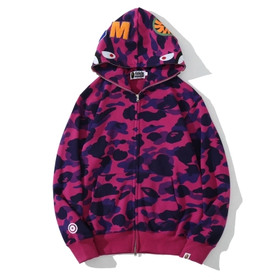BAPE Color Camo Shark Zip Hoodie Purple + Chrome Hearts Distressed Embroidery Shorts 02