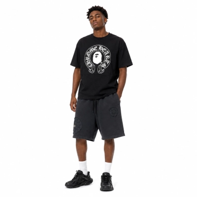 BAPE x Chrome Hearts T-shirt 'Black' + Chrome Hearts Distressed Embroidery Shorts 01