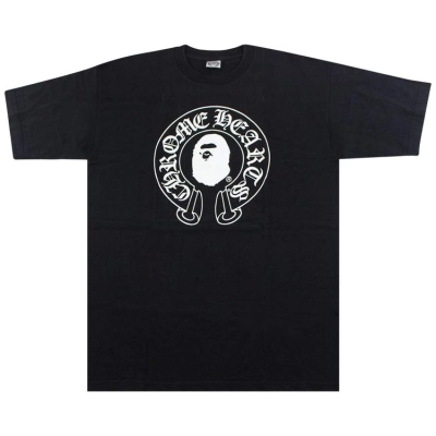 BAPE x Chrome Hearts T-shirt 'Black' + Denim Tears The Cotton Wreath Shorts Black 02
