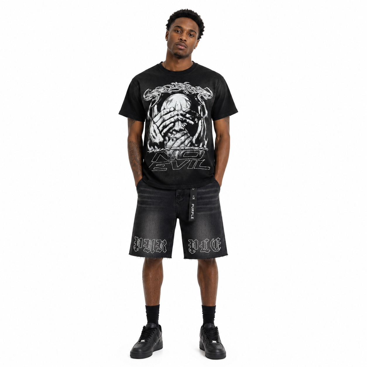 Hellstar Classic Basic Summer Short-Sleeve T-Shir 6797# + Purple Brand Denim Shorts PU516#