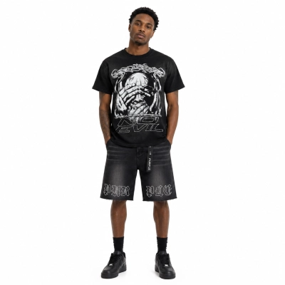 Hellstar Classic Basic Summer Short-Sleeve T-Shir 6797# + Purple Brand Denim Shorts PU516# 01