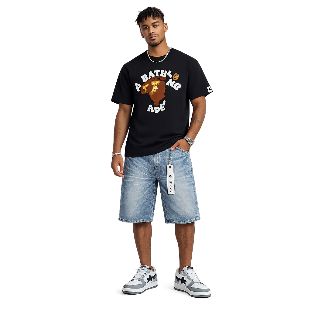 BAPE T-Shirt -#239+Purple Brand Denim Shorts
