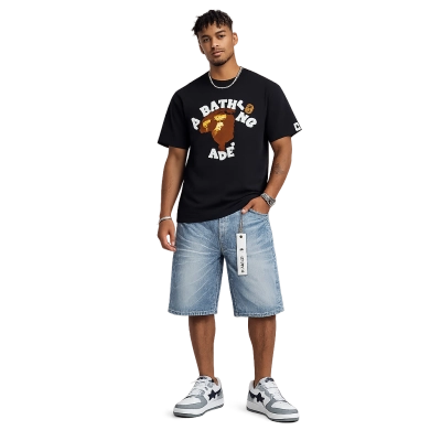 BAPE T-Shirt -#239+Purple Brand Denim Shorts 01