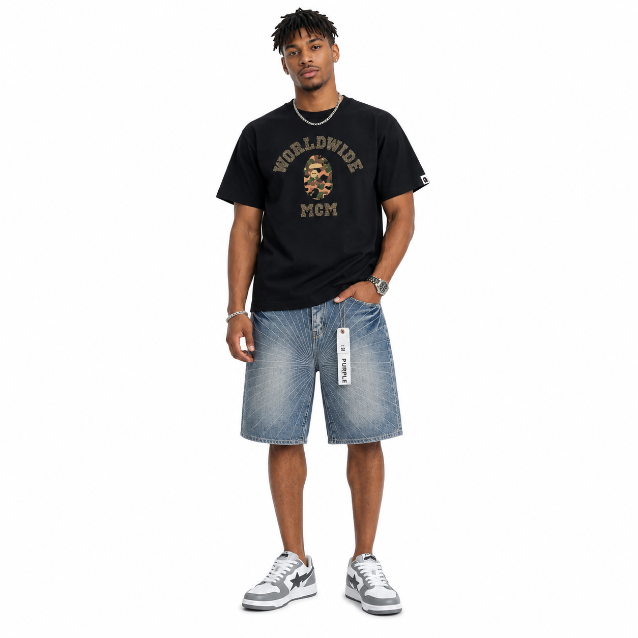 BAPE T-Shirt -#240+Purple Brand Denim Shorts