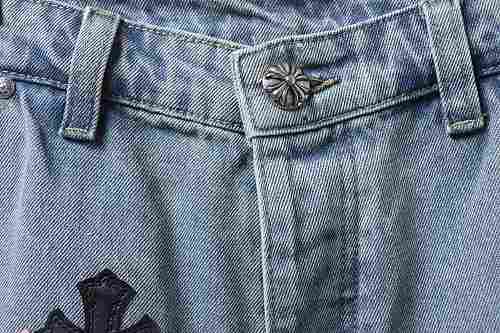 Chrome Hearts Cross Leather Patch Embroidered Denim Shorts