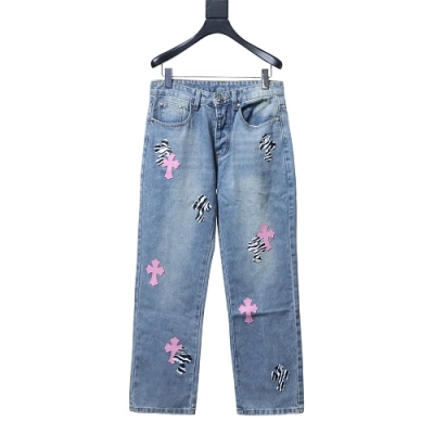 Chrome Hearts Cross-patterned leather jeans 01