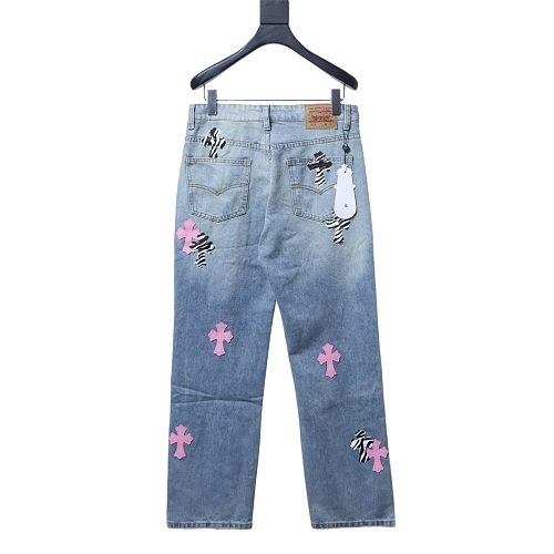 Chrome Hearts Cross-patterned leather jeans