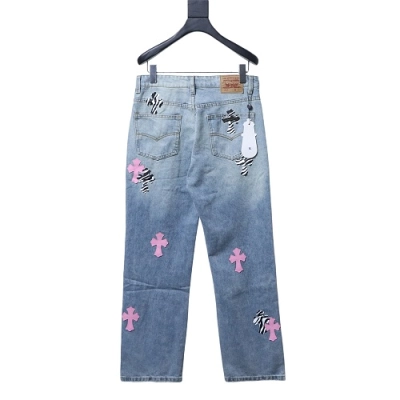 Chrome Hearts Cross-patterned leather jeans 02