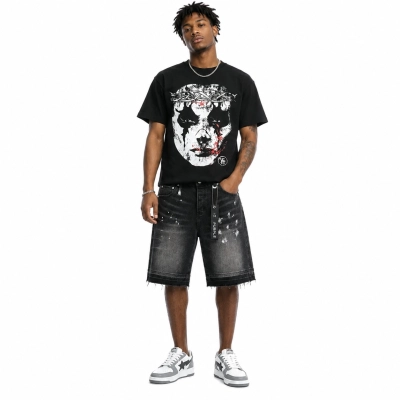 Hellstar T-Shirt-6710#+Purple Brand Denim Shorts 01