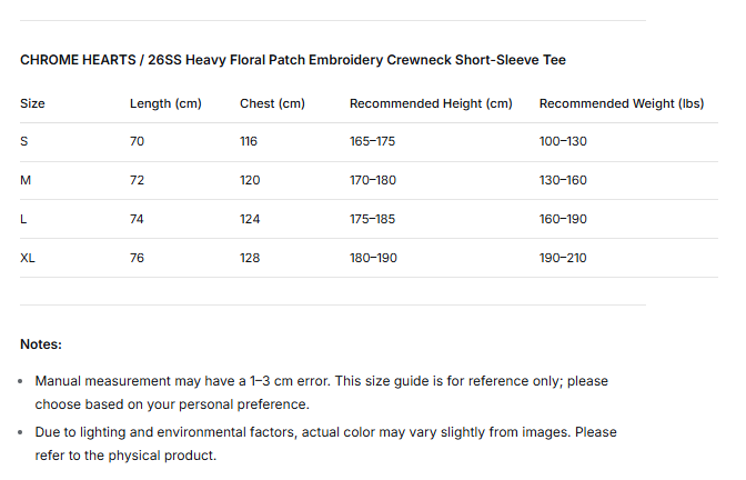 Chrome Hearts 26SS Heavy-duty Floral Appliqué Embroidery Crew Neck Short-sleeved T-shirt