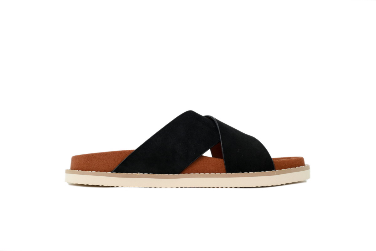 HERMES Loro Piana Cross Suede Sandal Black