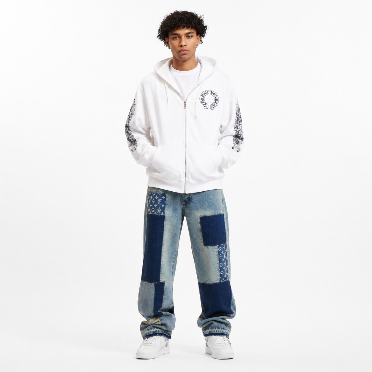 CHROME HEARTS Hoodie K5001+1V Patchwork Skateboard Jeans