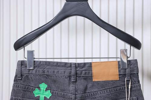 Chrome Hearts Leather Jeans with Sanskrit Cross Back Patches Yellow/Green