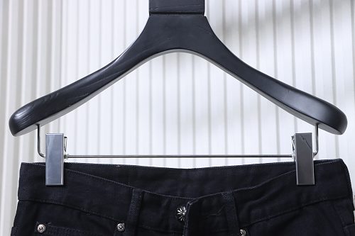 Chrome Hearts Leather Jeans with Sanskrit Cross Back Patches Black/Blue/Yellow