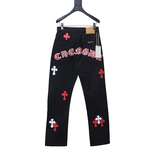 Chrome Hearts Leather Jeans with Sanskrit Cross Back Patches Black/Orange