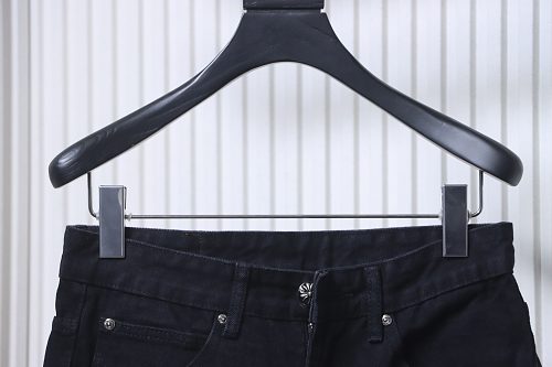 Chrome Hearts Leather Jeans with Sanskrit Cross Back Patches Black/Orange