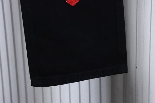 Chrome Hearts Leather Jeans with Sanskrit Cross Back Patches Black/Orange