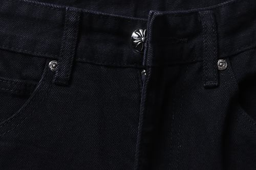 Chrome Hearts Leather Jeans with Sanskrit Cross Back Patches Black/Orange