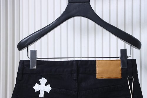 Chrome Hearts Leather Jeans with Sanskrit Cross Back Patches Black/White
