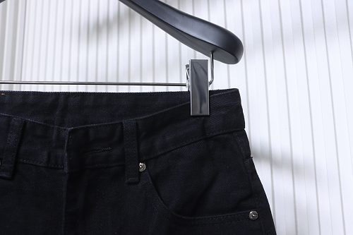 Chrome Hearts Leather Jeans with Sanskrit Cross Back Patches Black/White
