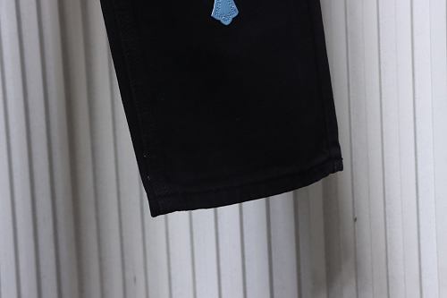 Chrome Hearts Leather Jeans with Sanskrit Cross Back Patches Blue