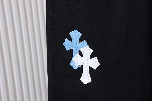 Chrome Hearts Leather Jeans with Sanskrit Cross Back Patches Blue