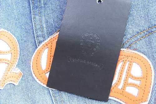 Chrome Hearts Leather Jeans with Sanskrit Cross Back Patches Blue/Yellow