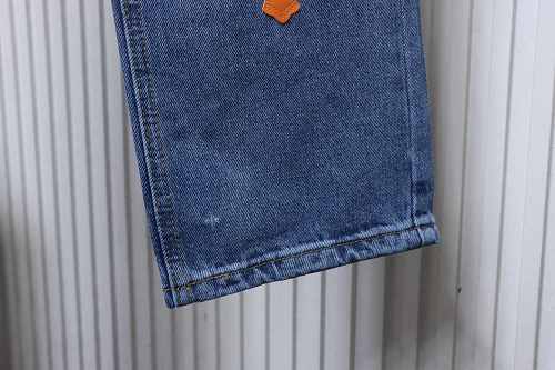 Chrome Hearts Leather Jeans with Sanskrit Cross Back Patches Blue/Yellow