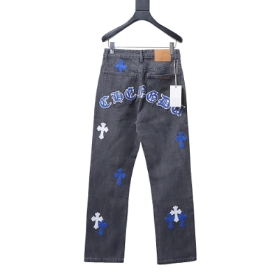 Chrome Hearts Leather Jeans with Sanskrit Cross Back Patches Grey/Pink 02