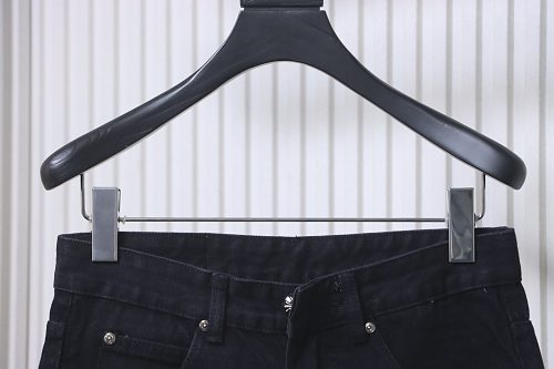 Chrome Hearts Leather Jeans with Sanskrit Cross Back Patches Pink