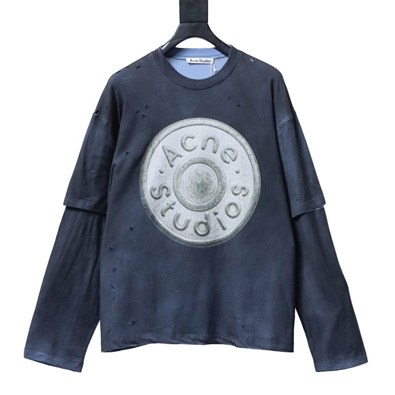 Acne Studios Distressed Sandblasted Washed Faux Two-Piece Long-Sleeve