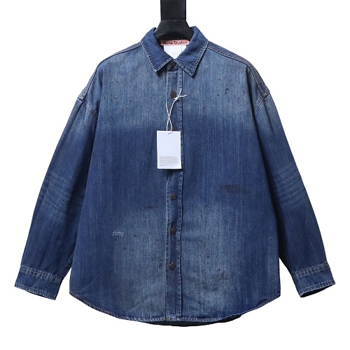 Acne Studios Splatter Distressed Washed Denim Shirt