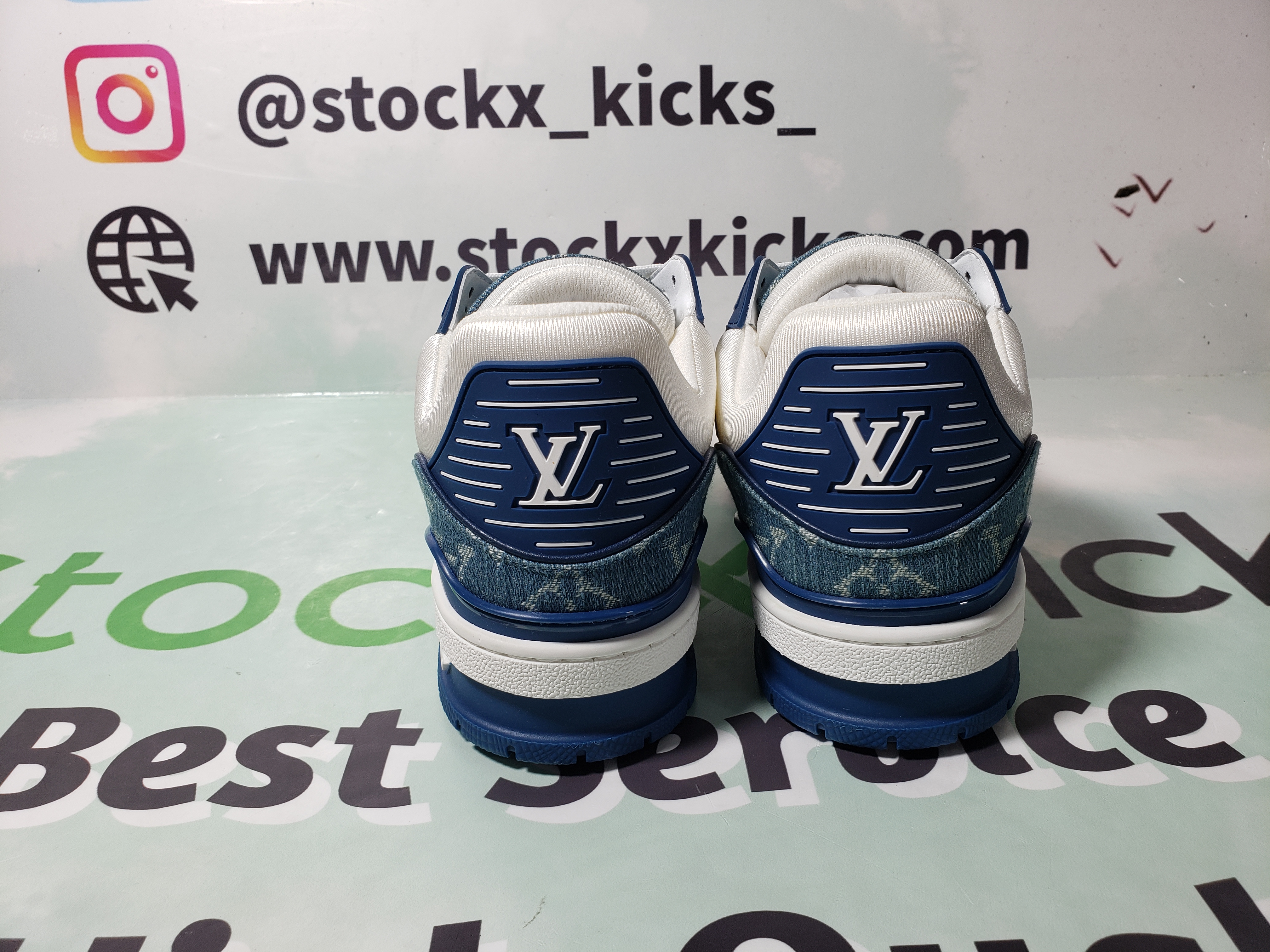 Louis Vuitton LV Trainer Monogram Denim White Blue FD0291 review stockxkicks QC 00