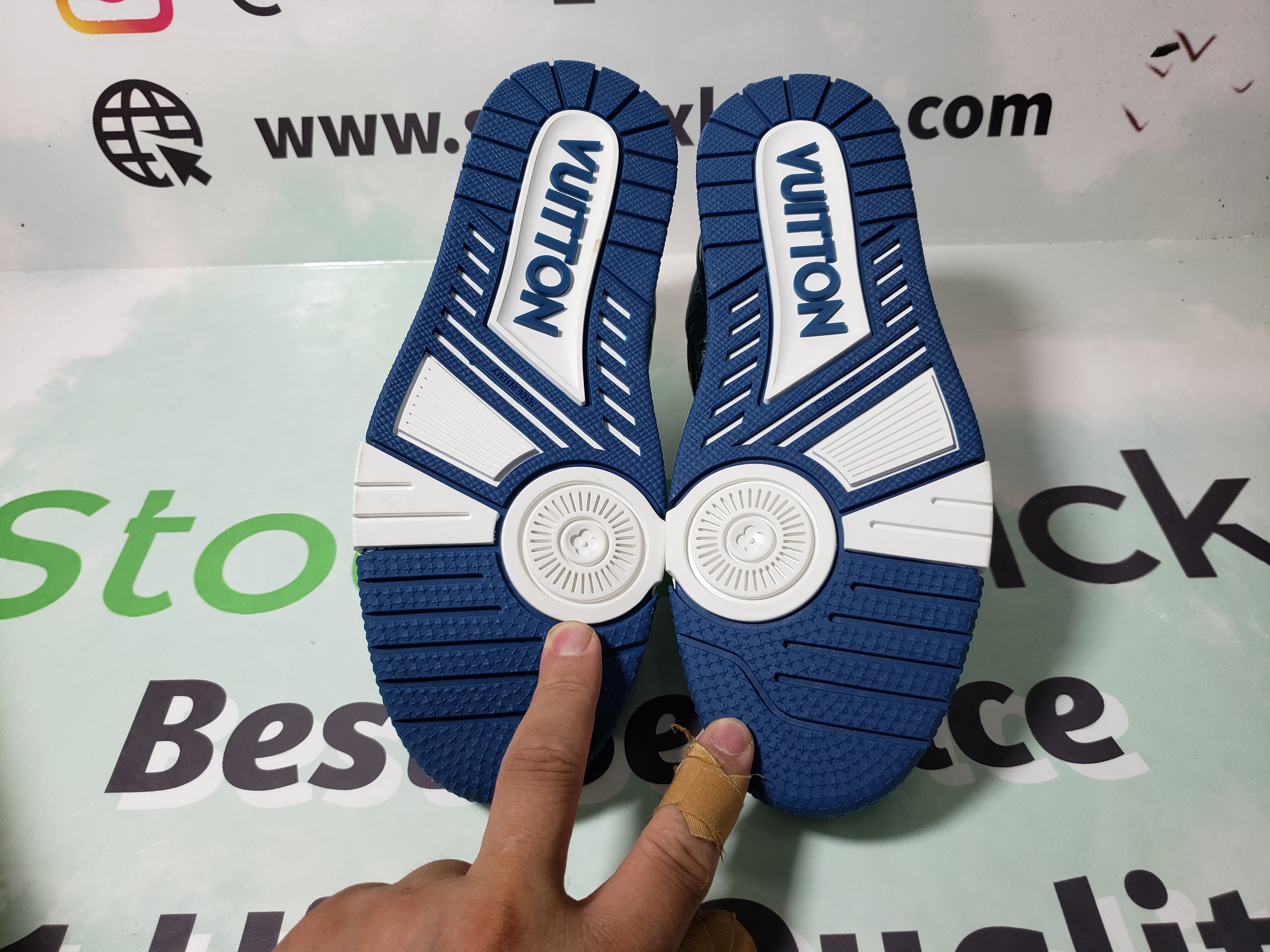 Louis Vuitton LV Trainer Monogram Denim White Blue FD0291 review stockxkicks QC 04