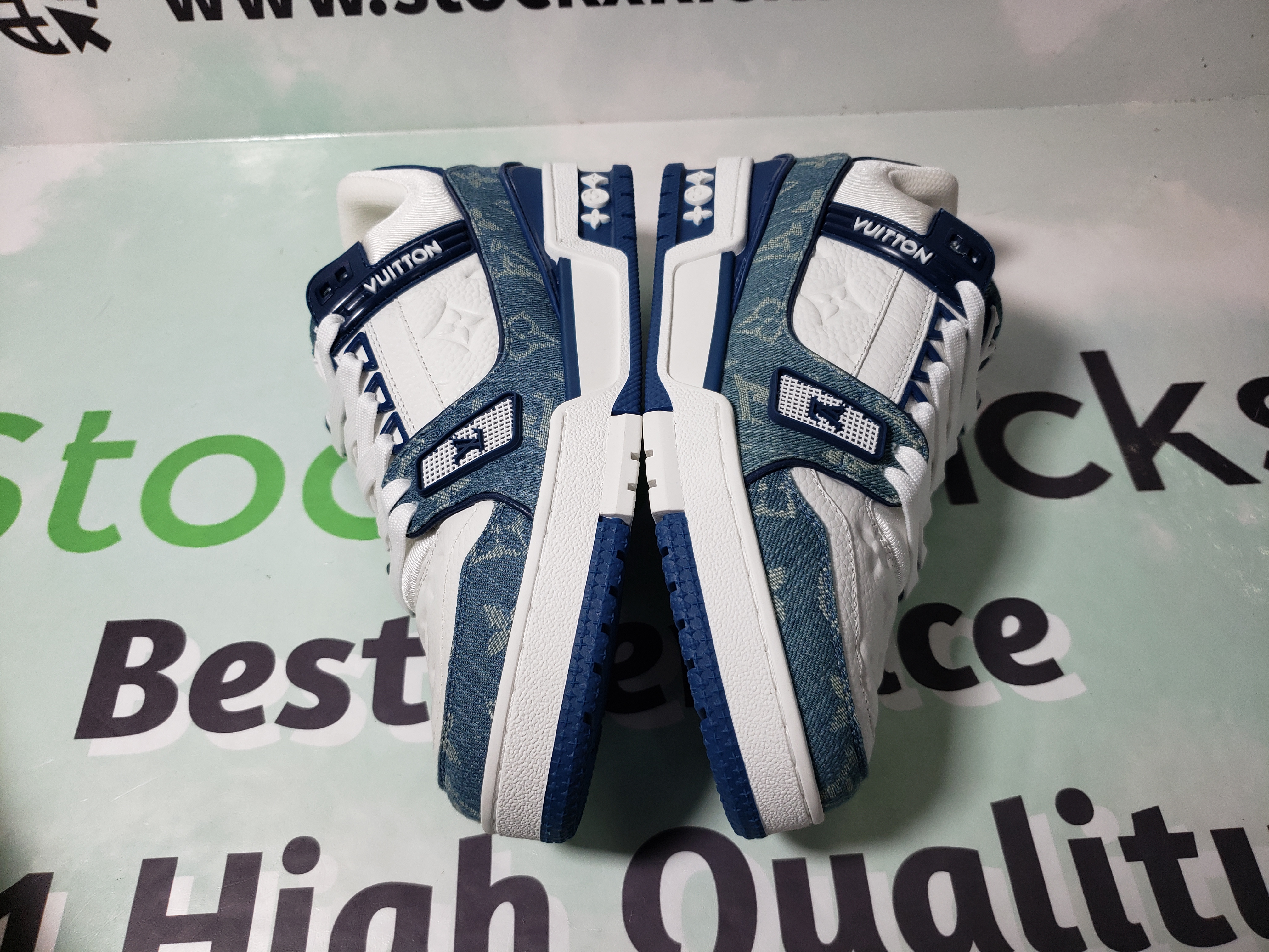 Louis Vuitton LV Trainer Monogram Denim White Blue FD0291 review stockxkicks QC 03