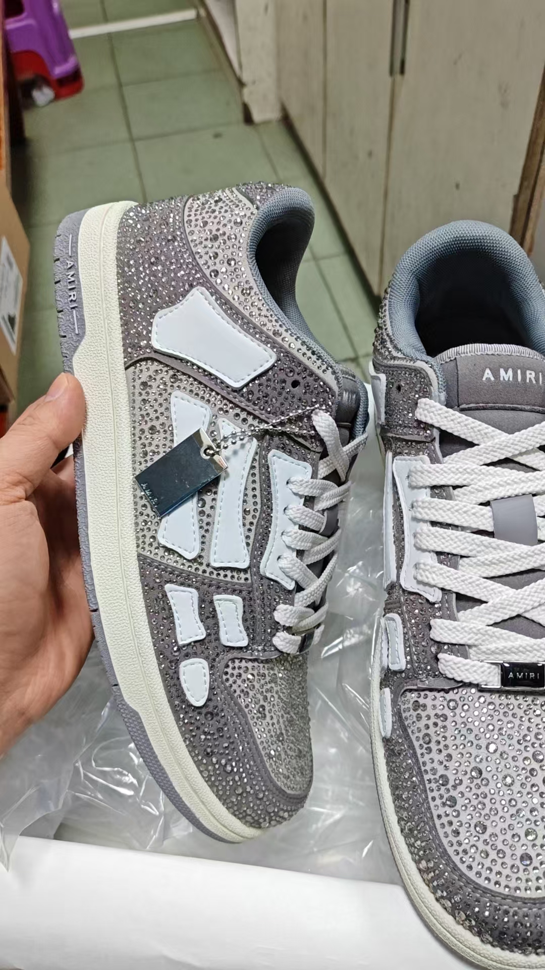 Amiri Gray Crystal Skel Top Low Sneakers PB380241127 review stockxkicks 01