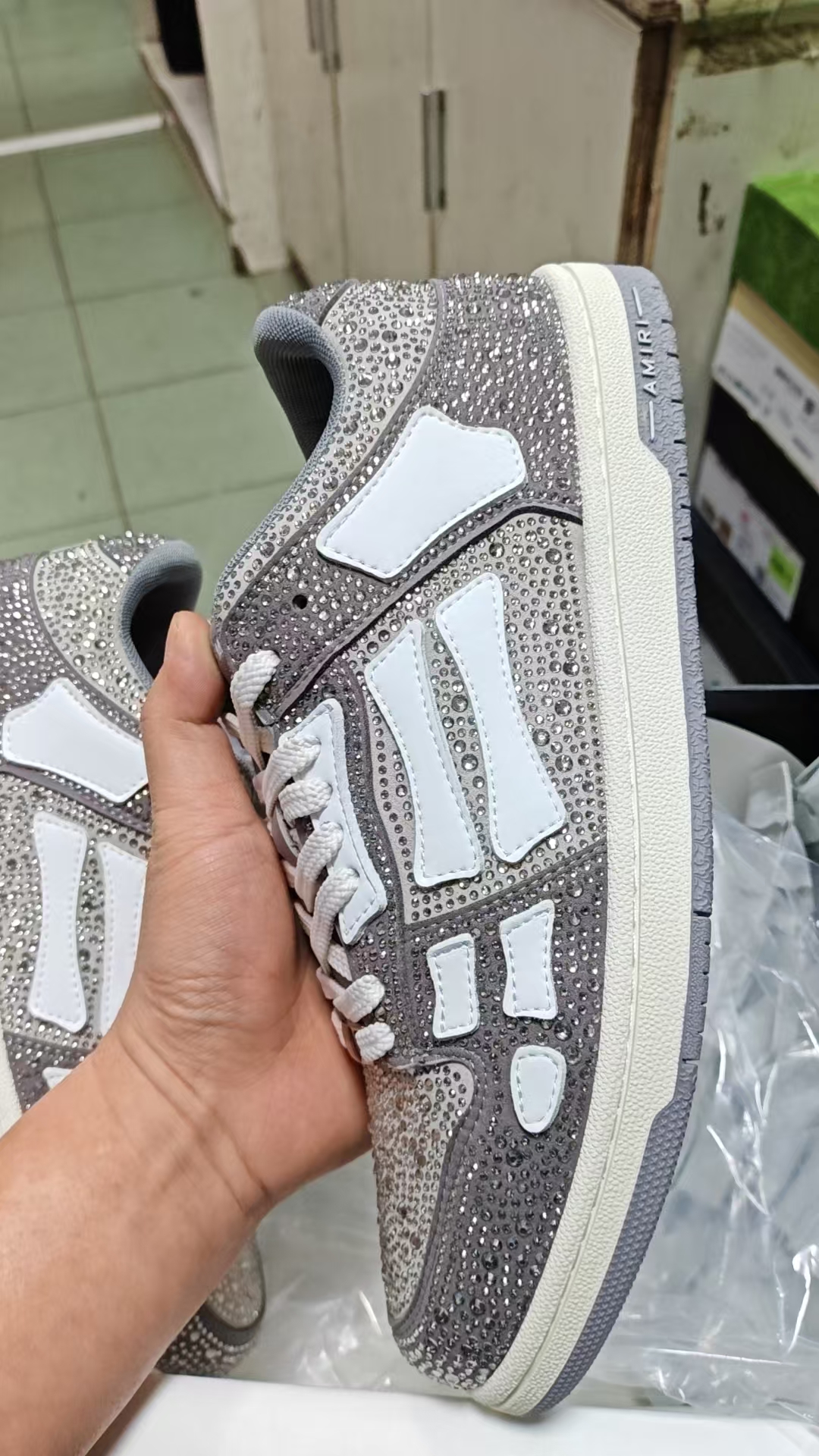 Amiri Gray Crystal Skel Top Low Sneakers PB380241127 review stockxkicks 04