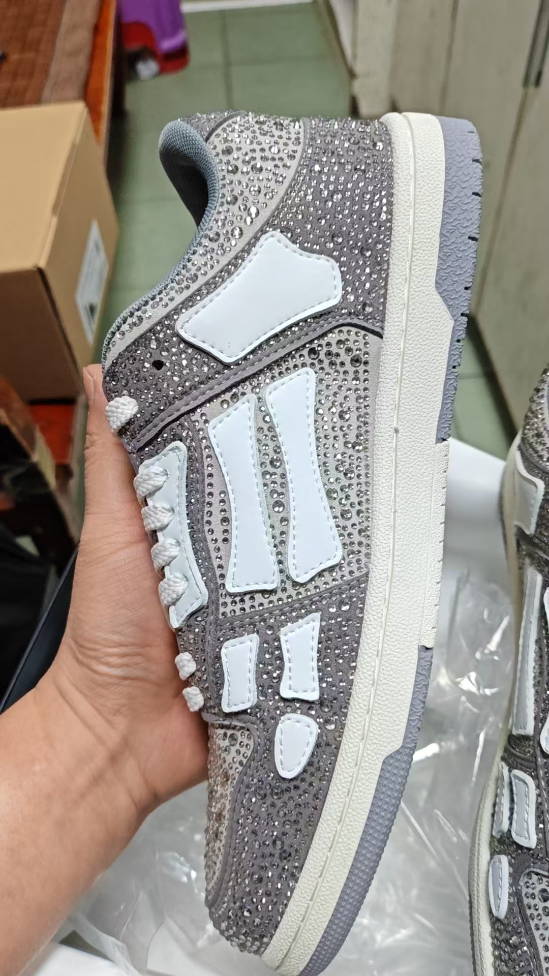 Amiri Gray Crystal Skel Top Low Sneakers PB380241127 review stockxkicks 05