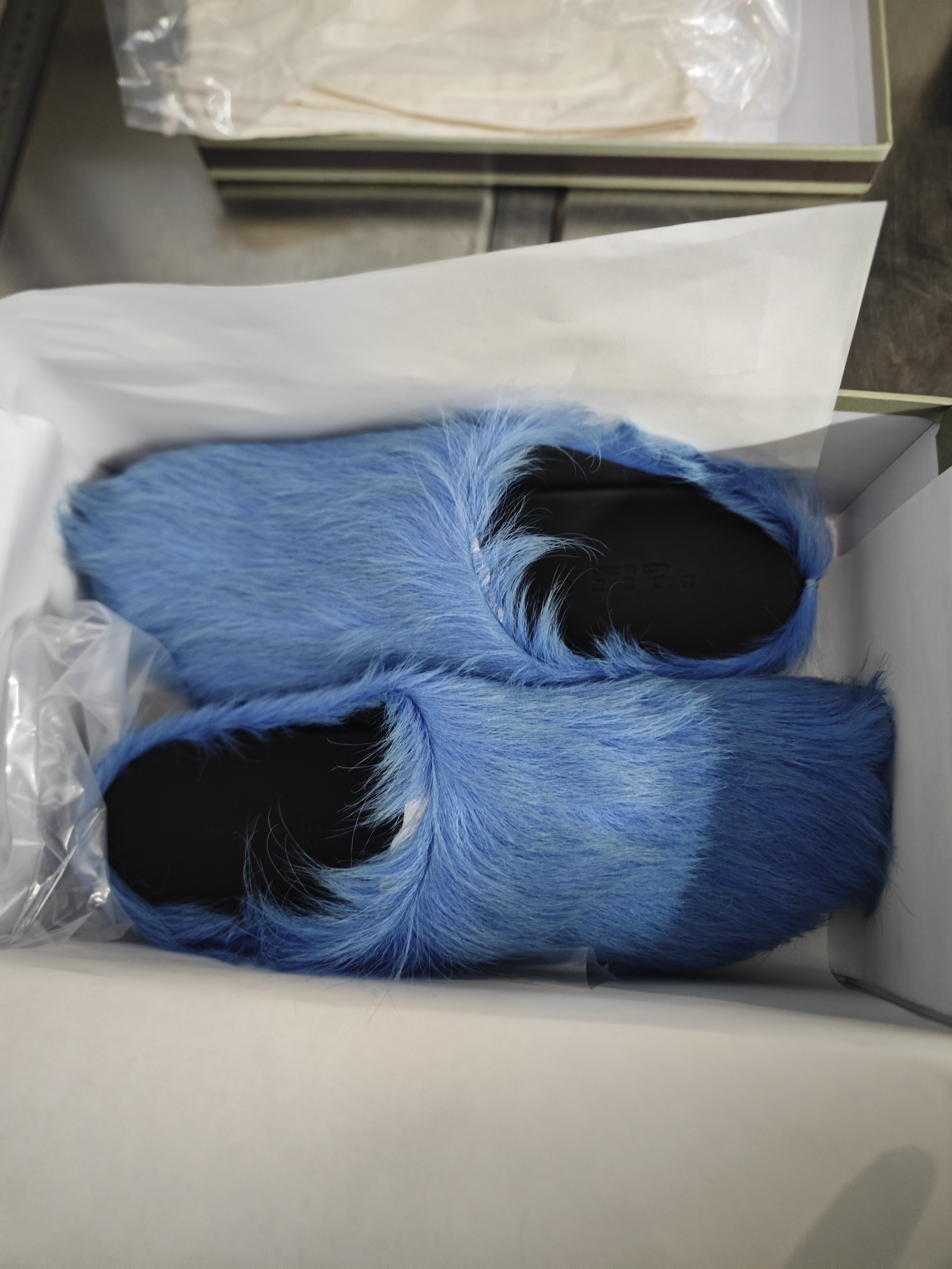 Marni Blue LONG-HAIR CALFSKIN FUSSBETT SABOT Slide SBMR000600P412200B56 review Raheem Deen