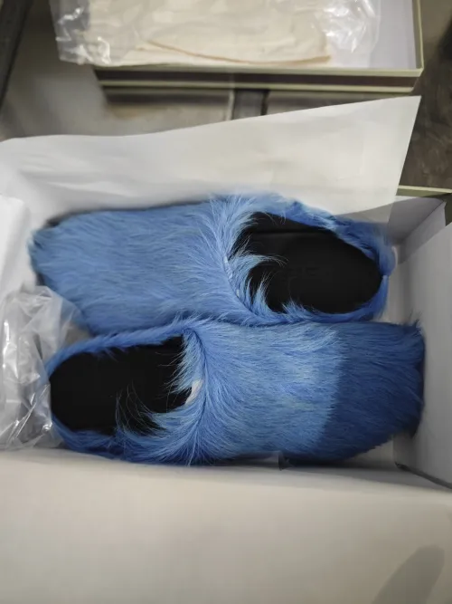 Marni Blue LONG-HAIR CALFSKIN FUSSBETT SABOT Slide SBMR000600P412200B56 review 