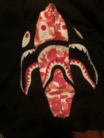 BAPE ABC Camo Shark Zip Hoodie Black Pink review Bape head 00
