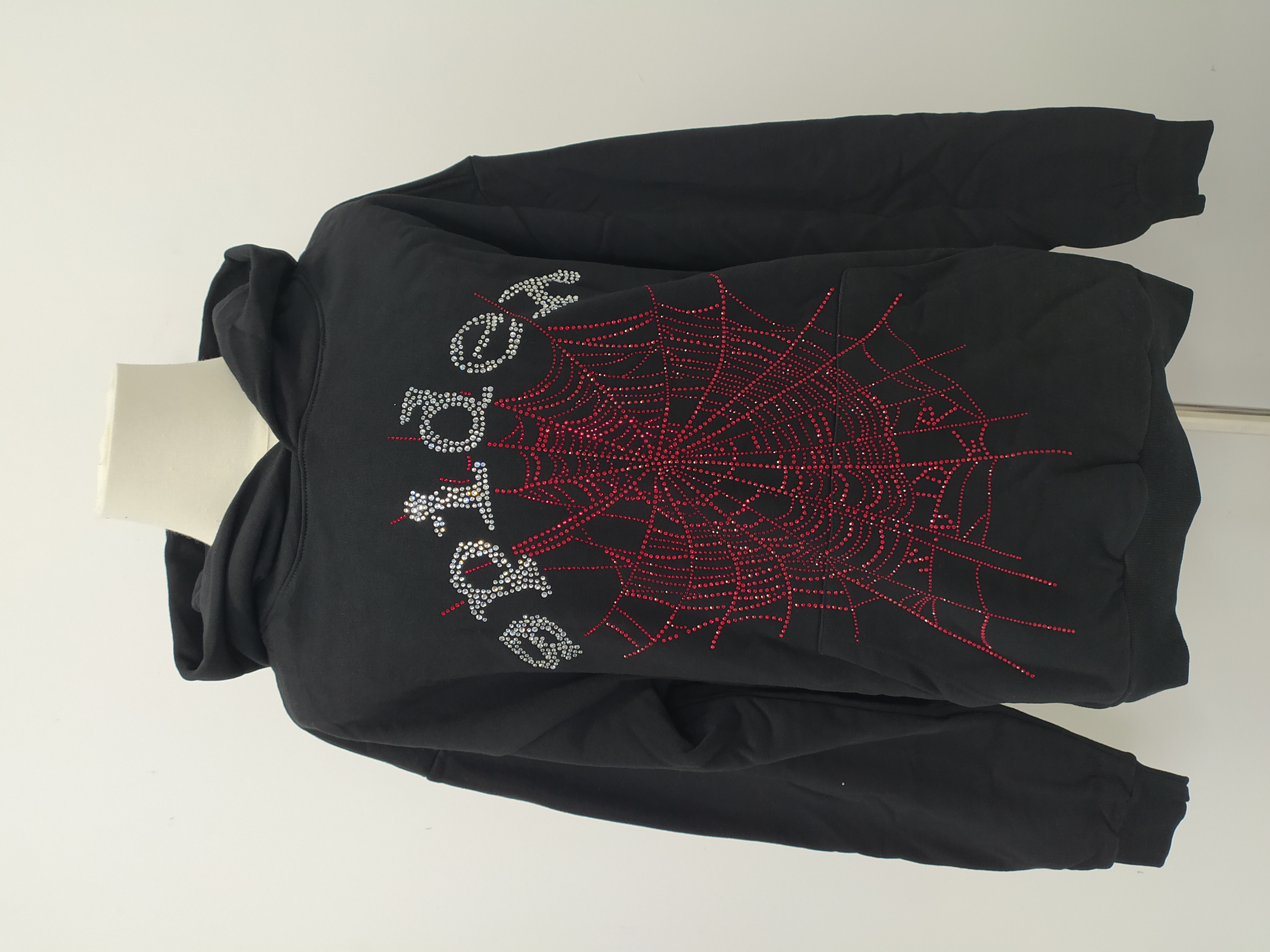 Sp5der OG Rhinestone Hoodie Black 2022 YZ EG938 review Long 02