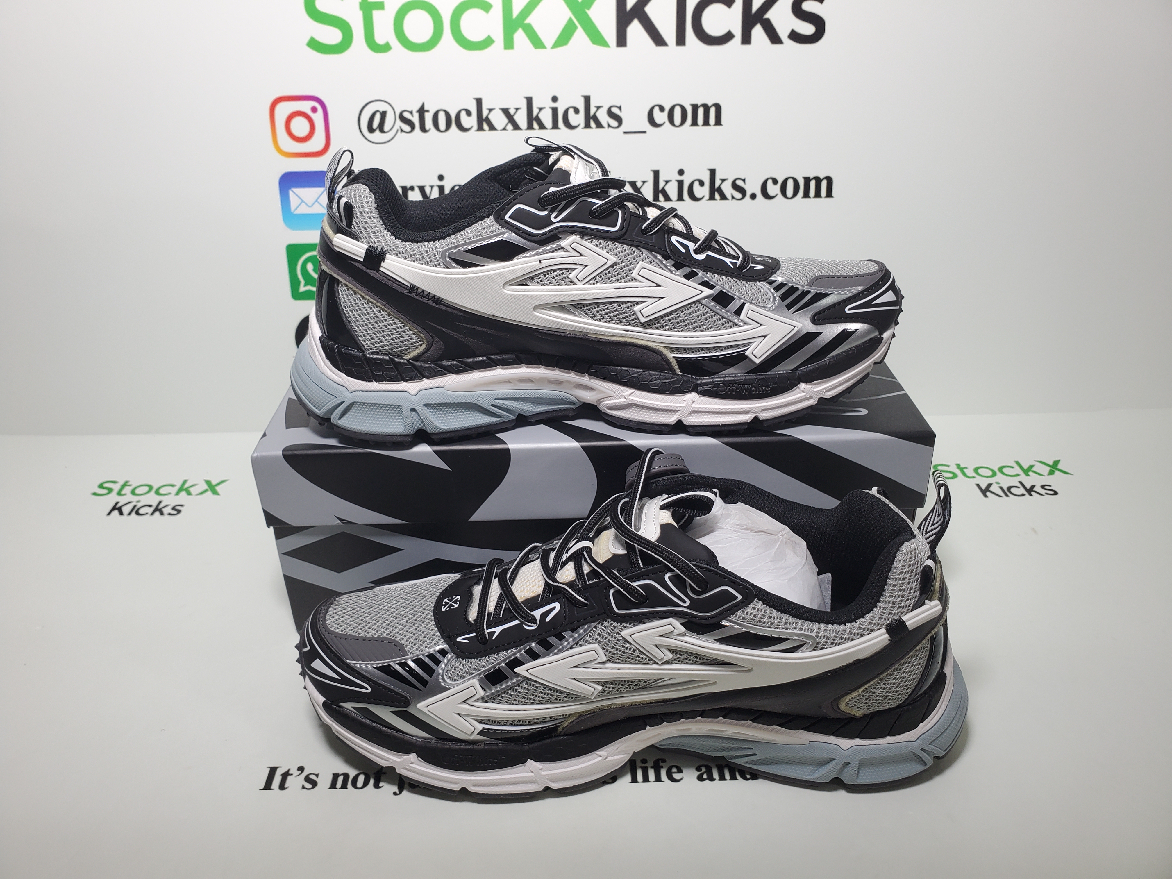 Off White Be Right Back Sneakers Blue Silver white OIIA295F24 FAB00 10001 review stockxkicks 04