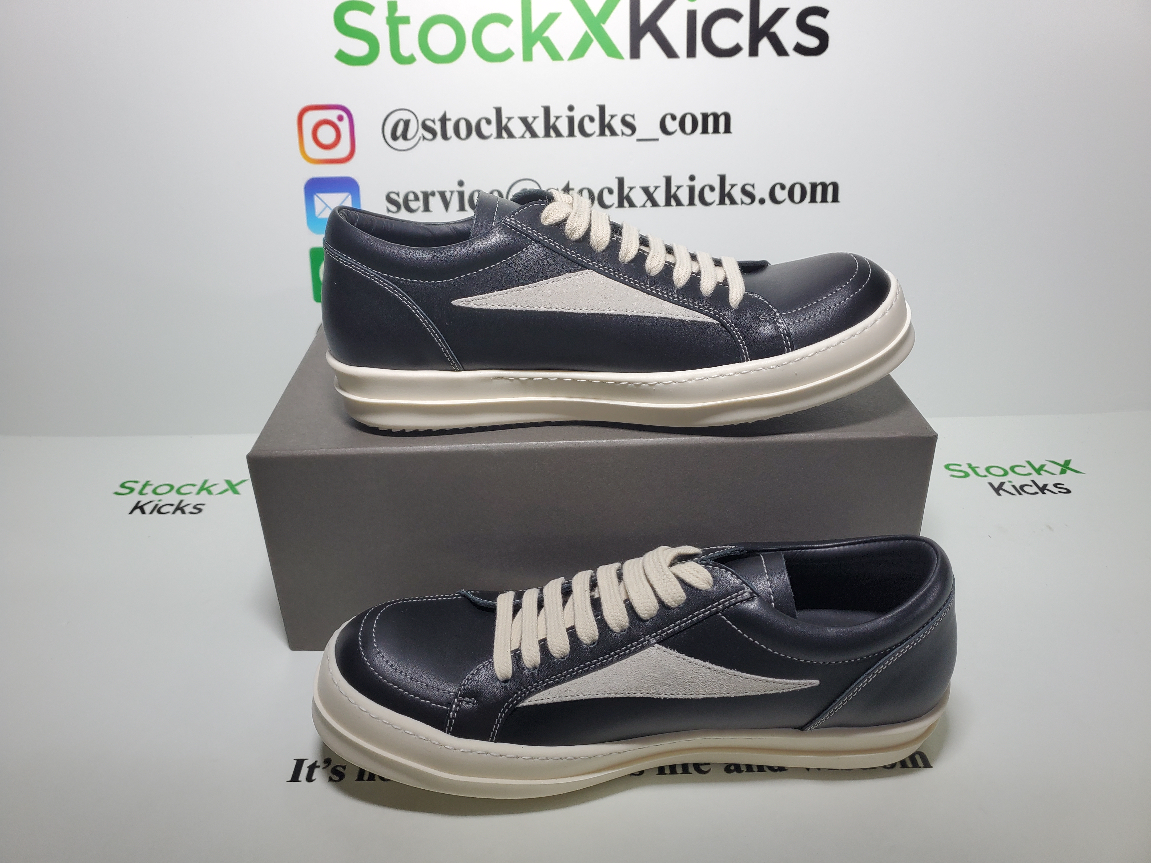 Rick Owens EDFU Vintage Sneaks Leather Black Milk White RP01C5888LPOLVS-911 review stockxkicks 04