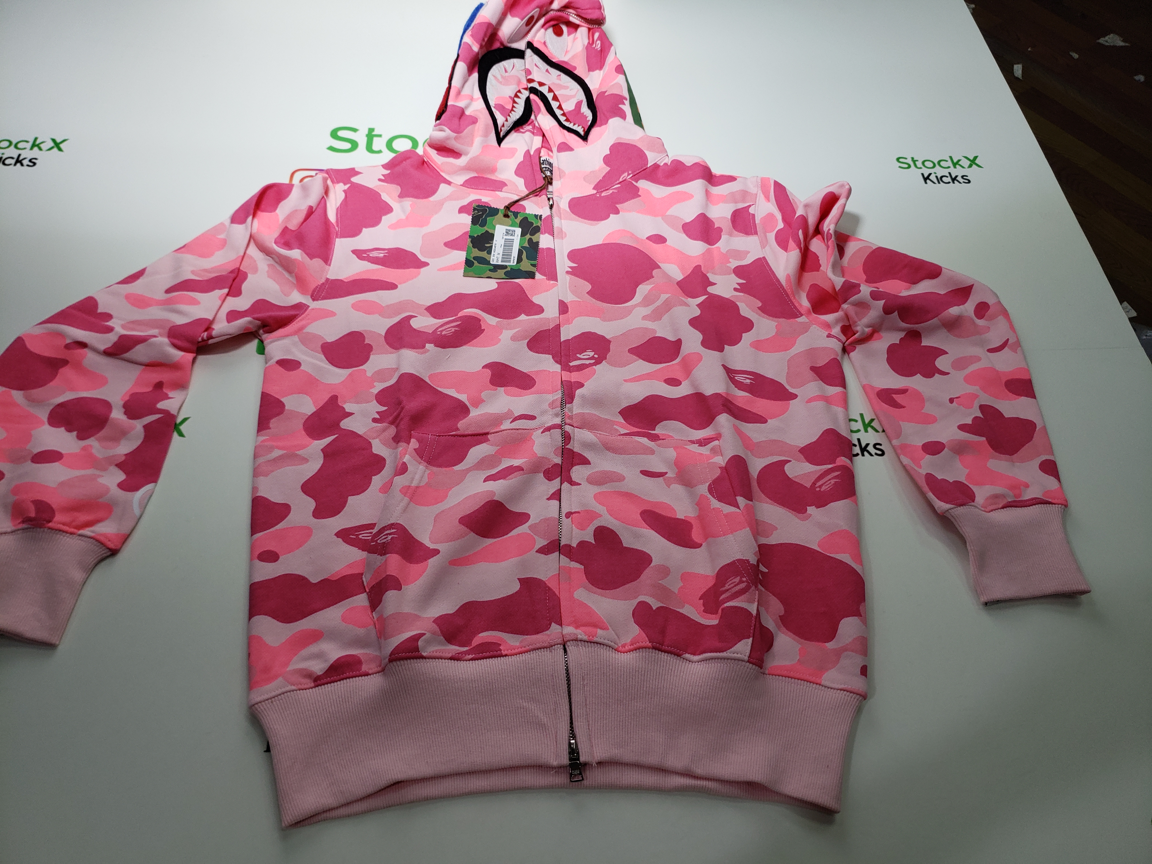 BAPE ABC Camo Shark Full Zip Hoodie Pink review stockxkicks.org 01
