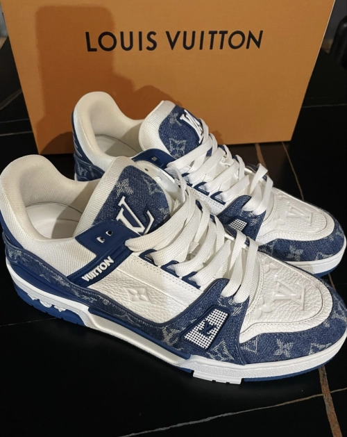 Louis Vuitton LV Trainer Monogram Denim White Blue FD0291 review 