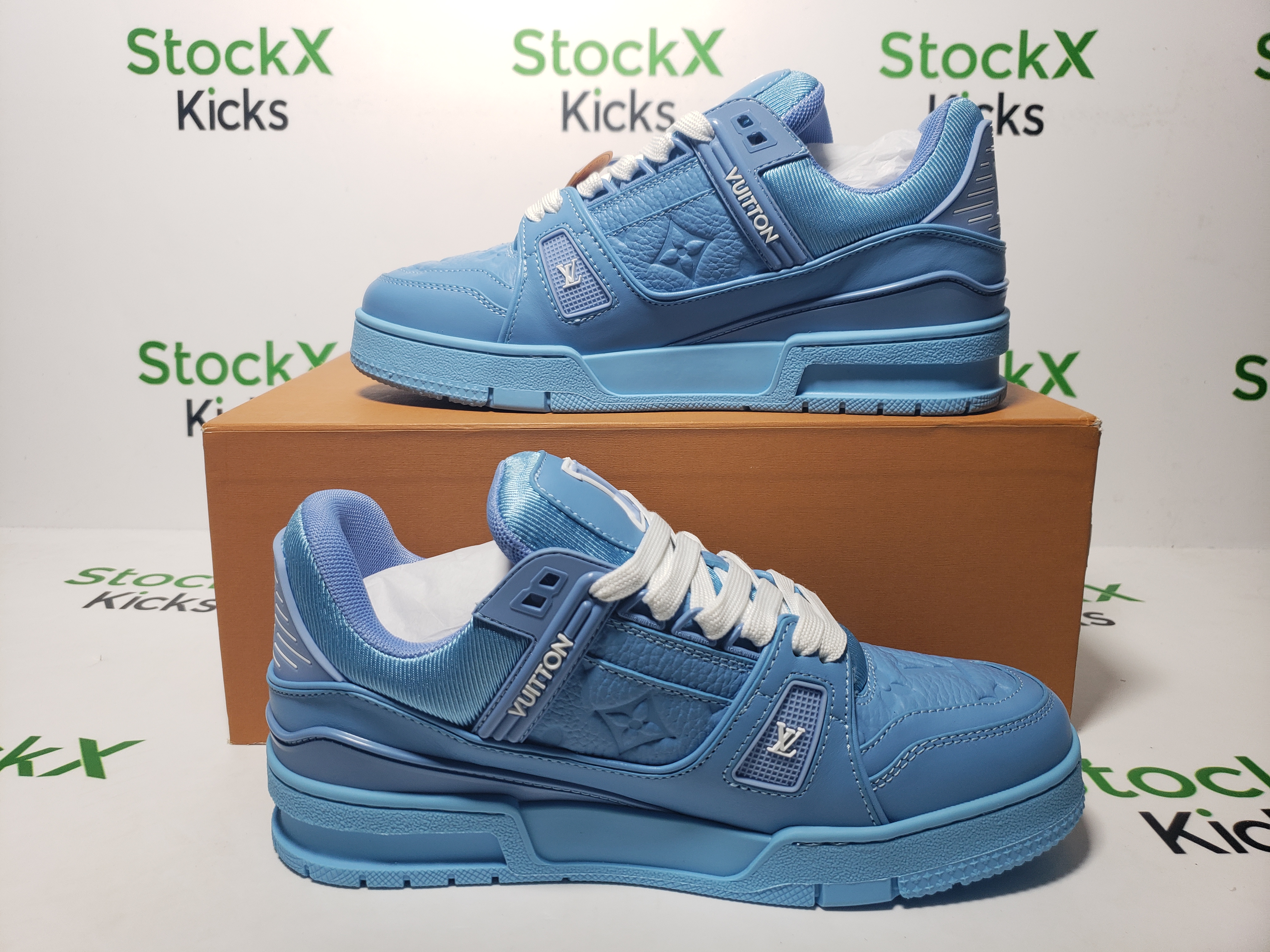 Louis Vuitton Trainer Blue Embossed Monogram 1AARFG review stockxkicks 05