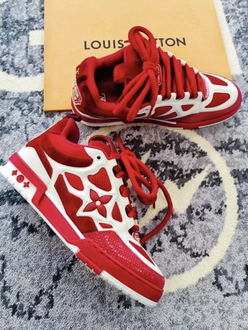 Louis Vuitton Skate Sneaker Leather lace up Fashionable Board Shoes Red 51BCOLRB review 