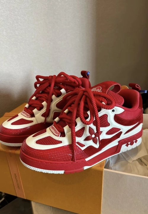 Louis Vuitton Skate Sneaker Leather lace up Fashionable Board Shoes Red 51BCOLRB review 
